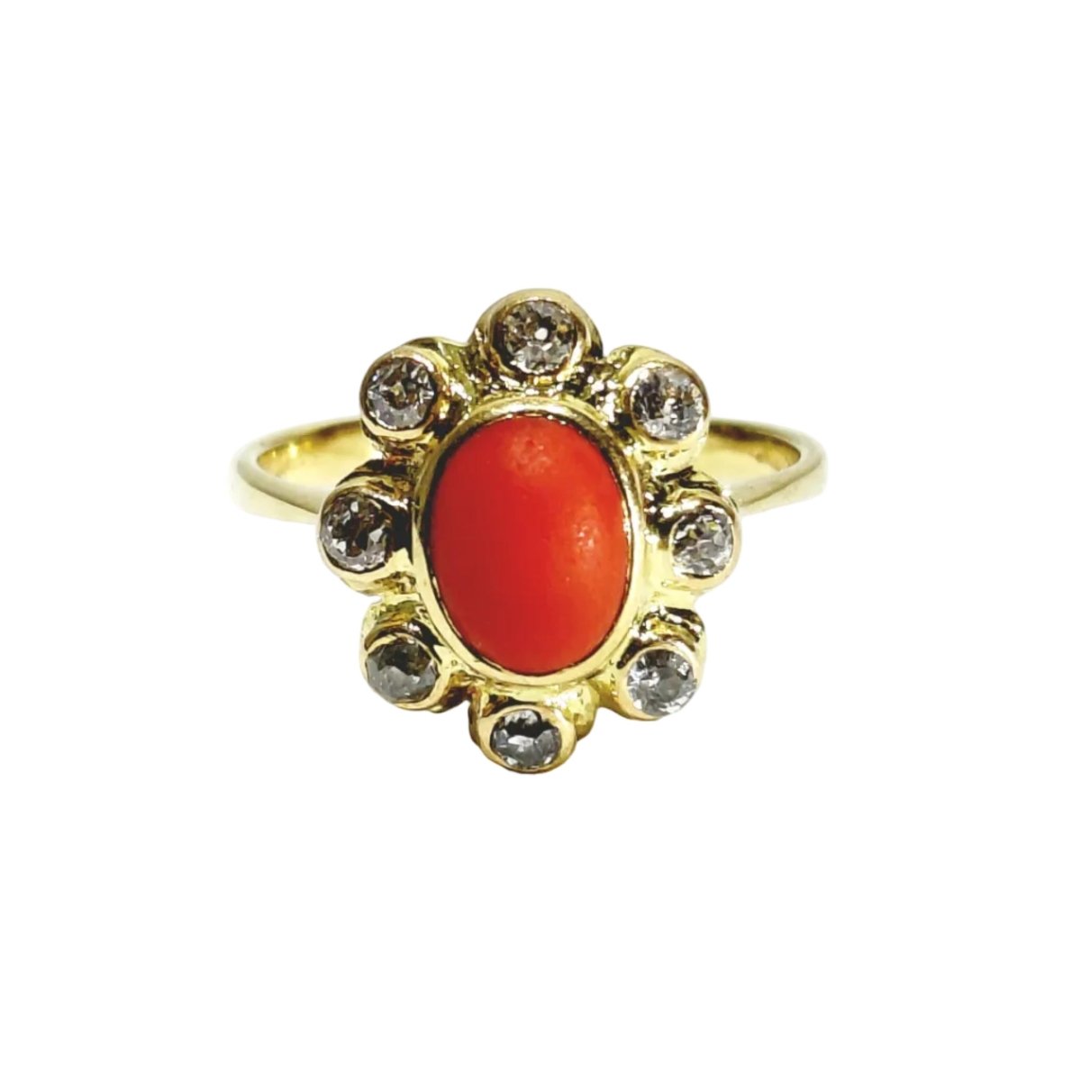 Bague Entourage en or jaune, corail et diamants - Castafiore