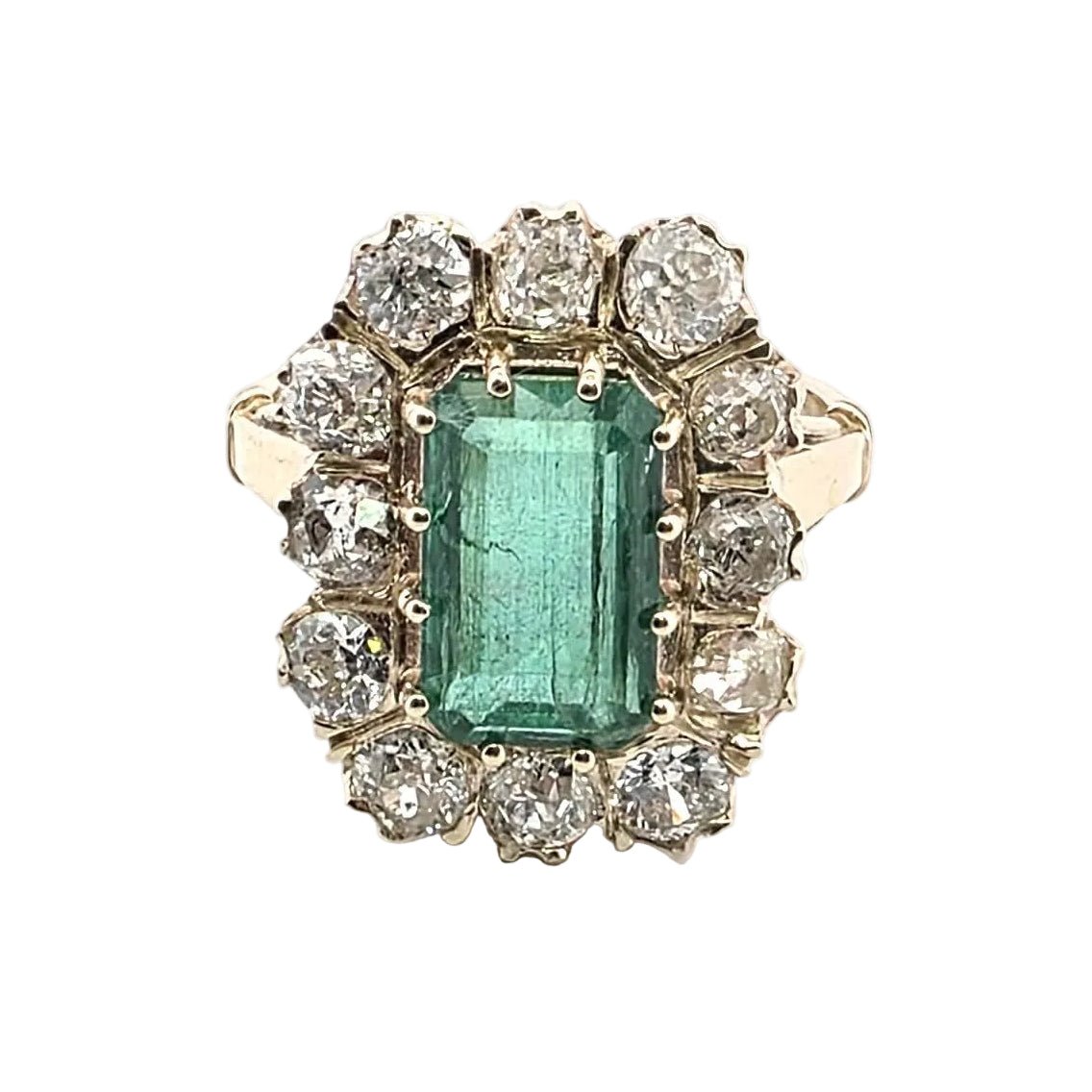 Bague Entourage en or jaune, émeraude et diamants - Castafiore