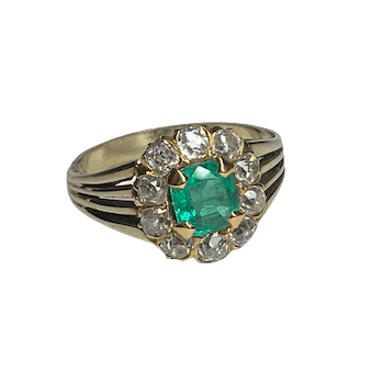 Bague Entourage en or jaune, émeraude et diamants - Castafiore