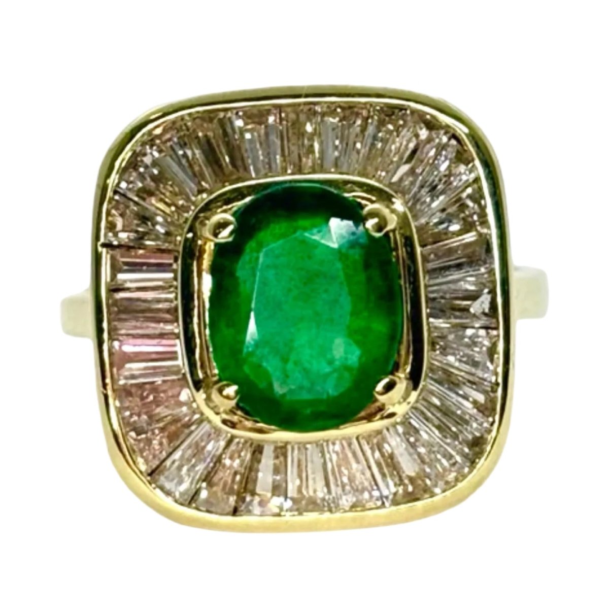 Bague Entourage en or jaune, émeraude, et diamants - Castafiore