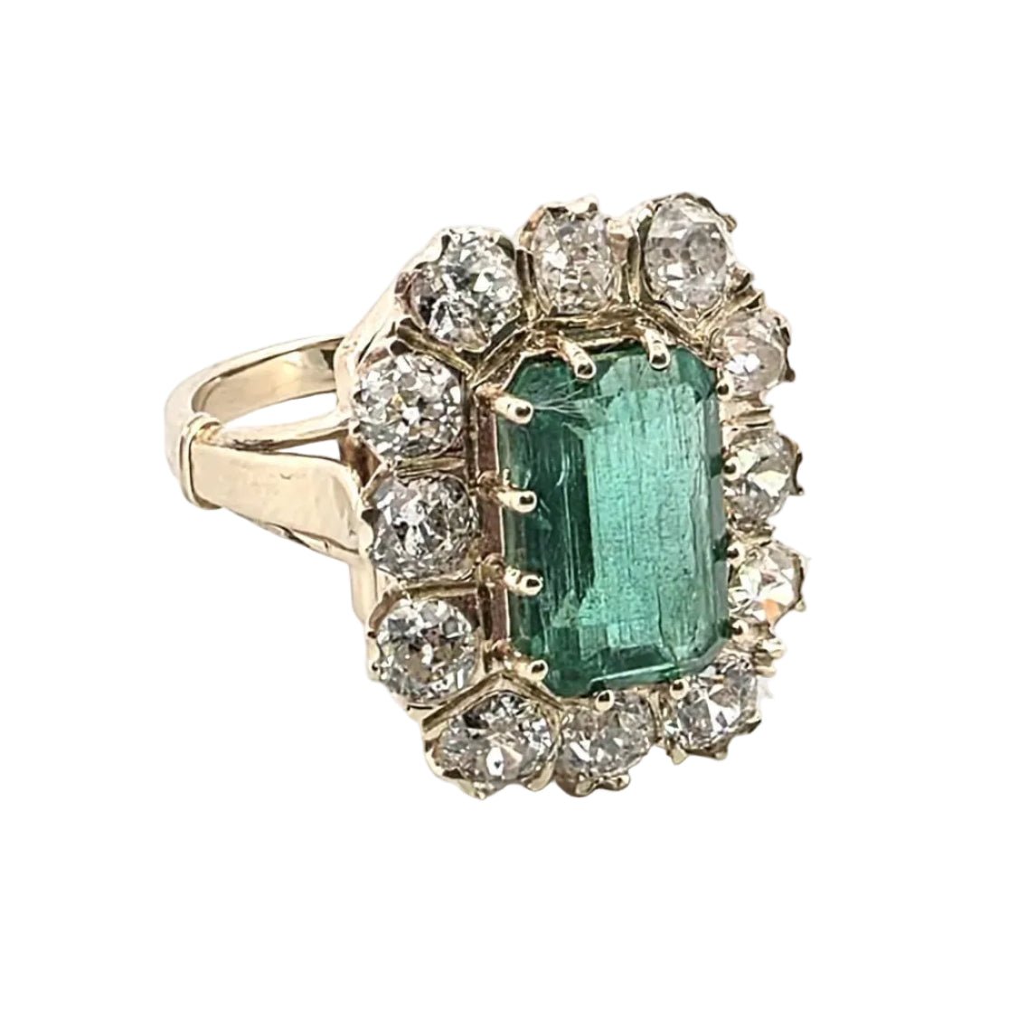 Bague Entourage en or jaune, émeraude et diamants - Castafiore