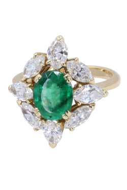 Bague Entourage en or jaune, émeraude et diamants - Castafiore