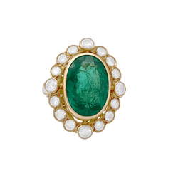 Bague Entourage en or jaune, émeraude et diamants - Castafiore