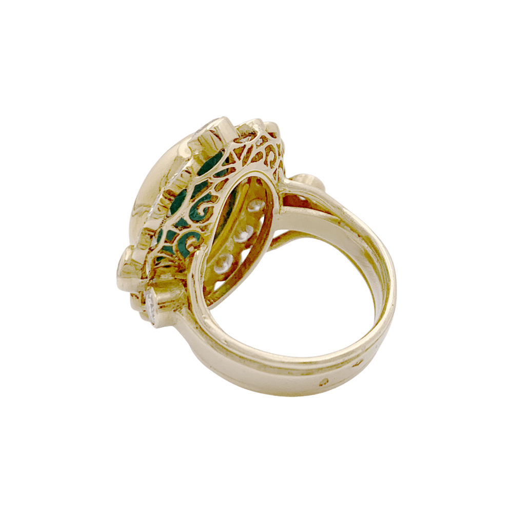 Bague Entourage en or jaune, émeraude et diamants - Castafiore