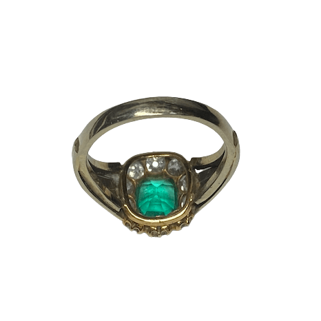 Bague Entourage en or jaune, émeraude et diamants - Castafiore