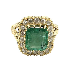 Bague Entourage en or jaune, émeraude et diamants - Castafiore