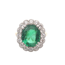 Bague Entourage en or jaune, émeraude et diamants - Castafiore