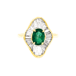 Bague Entourage en or jaune, émeraude et diamants - Castafiore