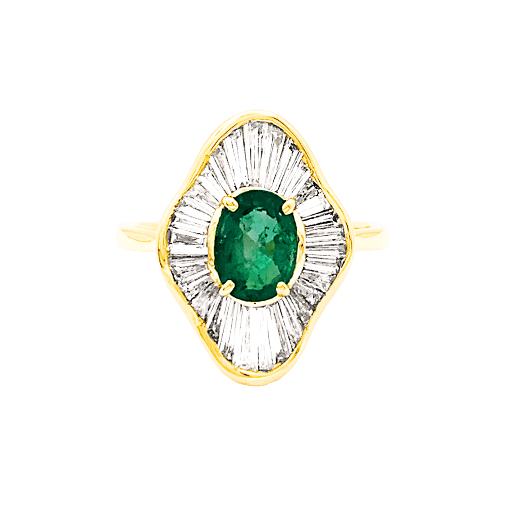 Bague Entourage en or jaune, émeraude et diamants - Castafiore