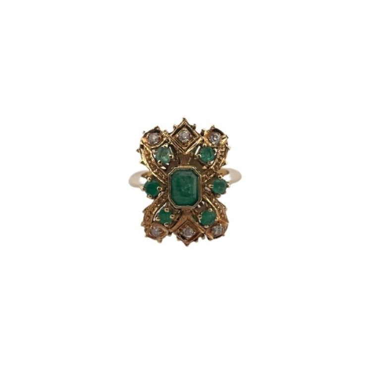 Bague Entourage en or jaune émeraudes et diamants - Castafiore