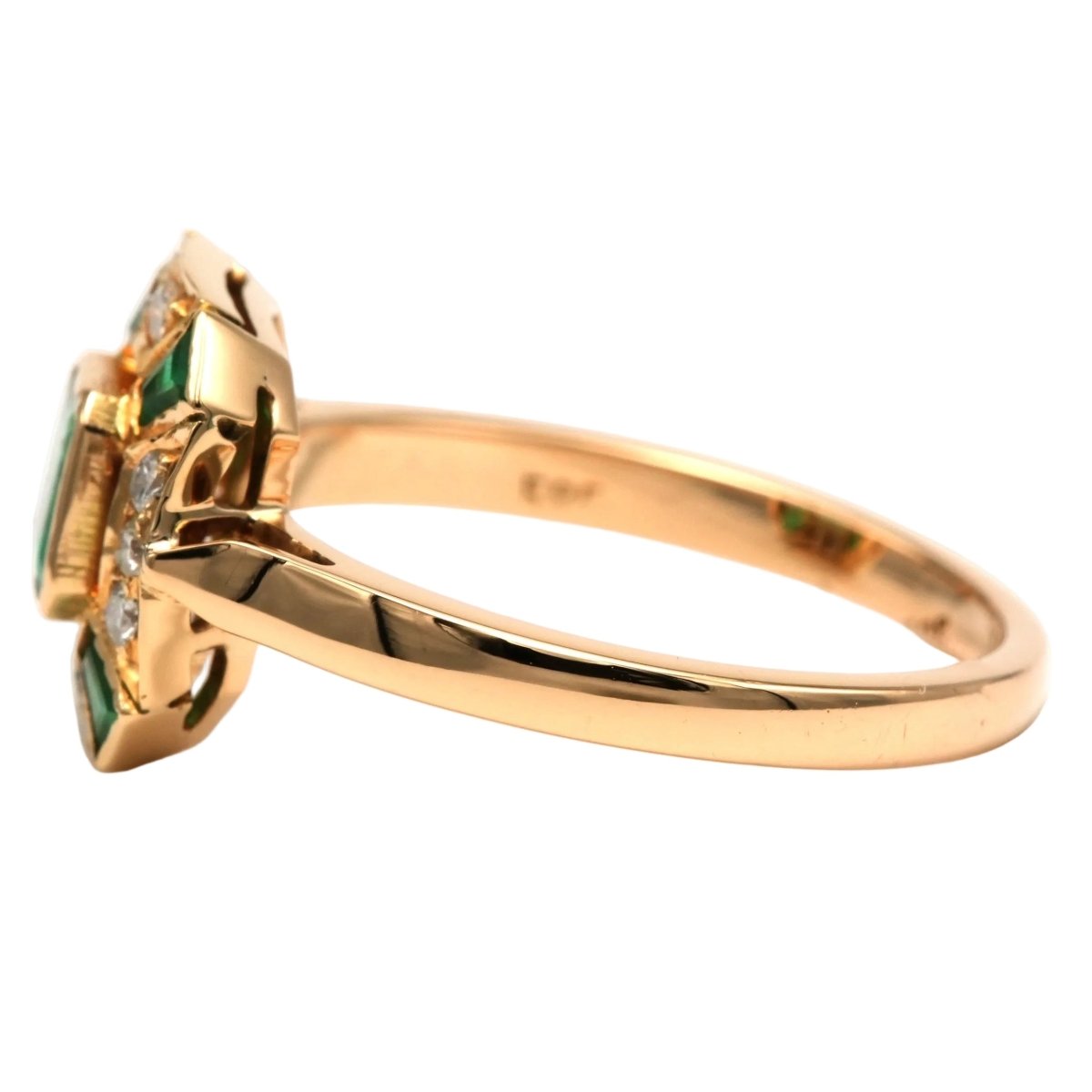 Bague Entourage en or jaune, émeraudes et diamants - Castafiore