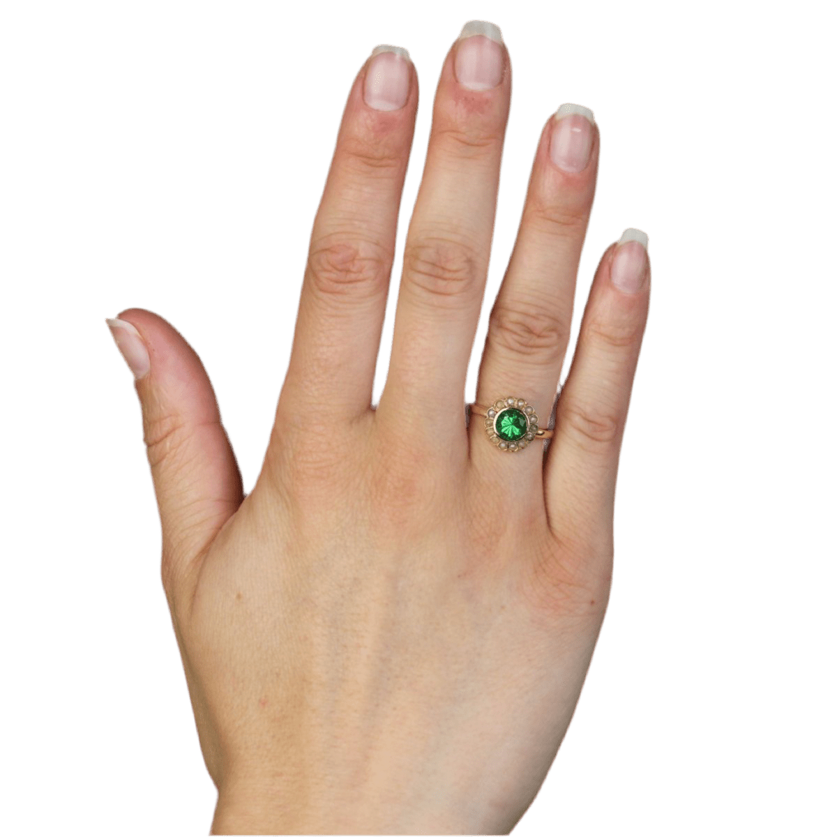 Bague Entourage en or jaune, grenat et perles - Castafiore