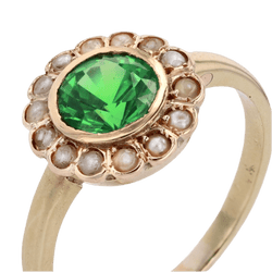 Bague Entourage en or jaune, grenat et perles - Castafiore