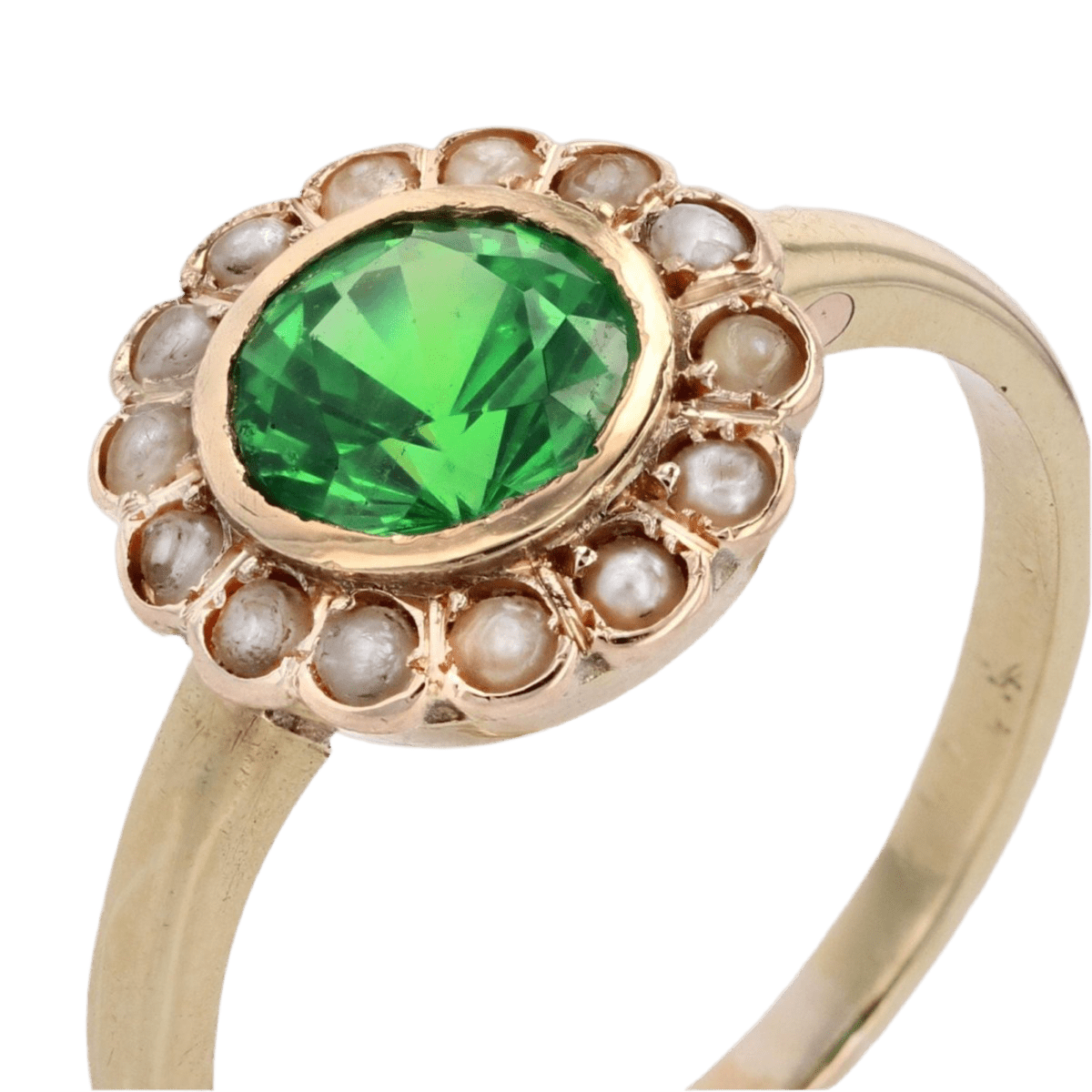 Bague Entourage en or jaune, grenat et perles - Castafiore