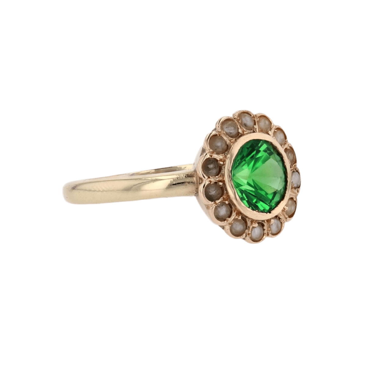 Bague Entourage en or jaune, grenat et perles - Castafiore