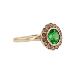 Bague Entourage en or jaune, grenat et perles - Castafiore