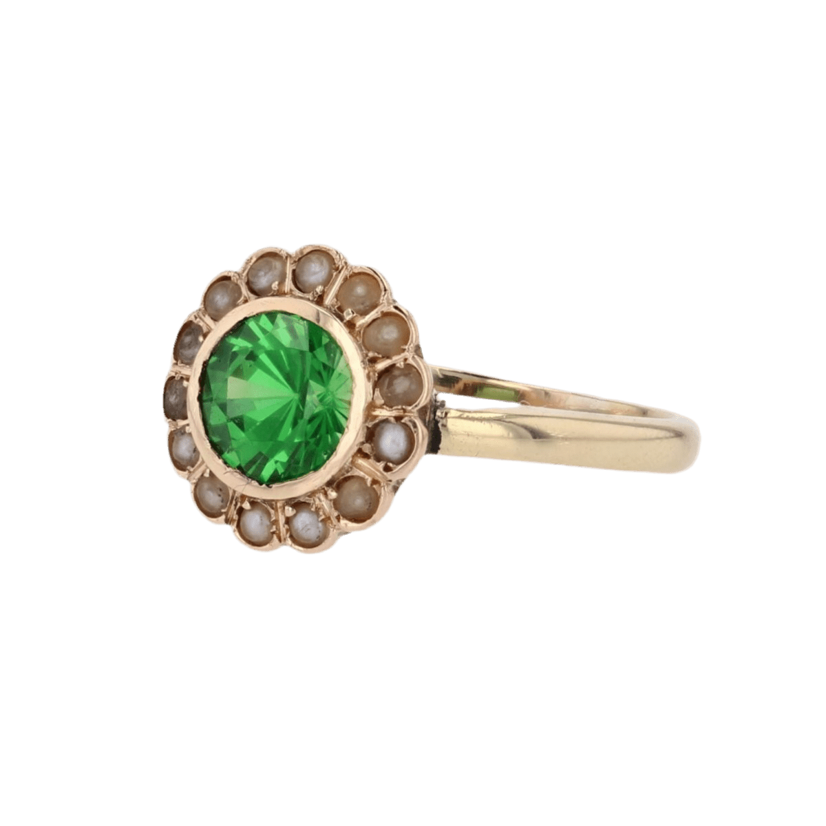 Bague Entourage en or jaune, grenat et perles - Castafiore