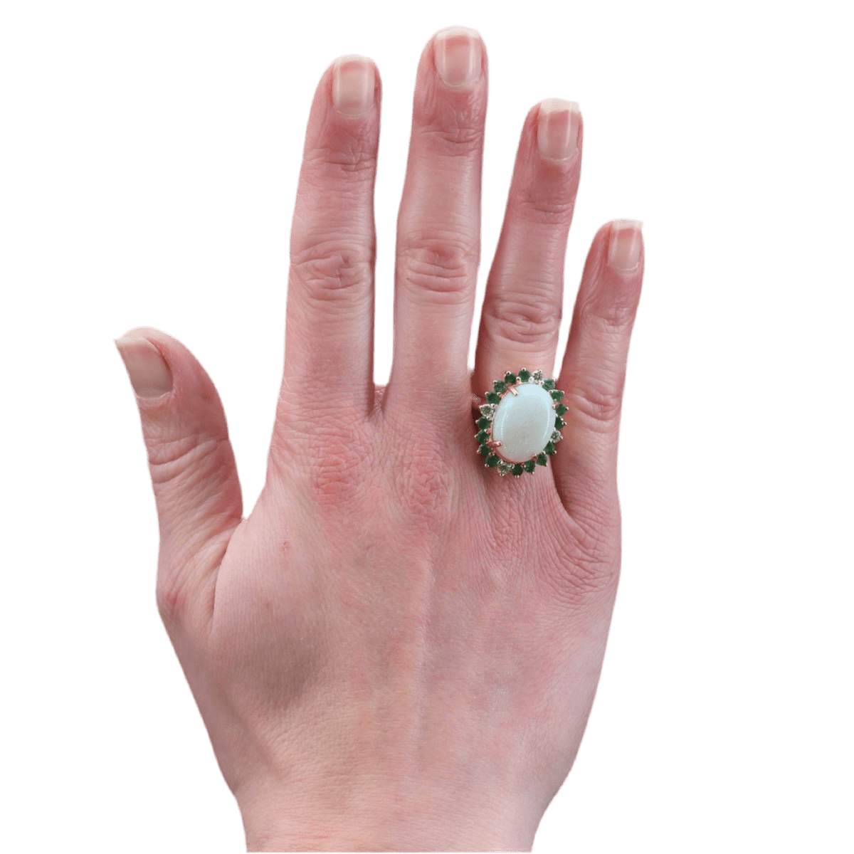 Bague Entourage en or jaune, opale, émeraudes et diamants - Castafiore