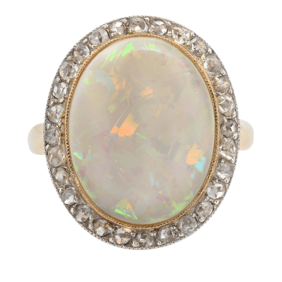 Bague Entourage en or jaune, opale et diamants - Castafiore