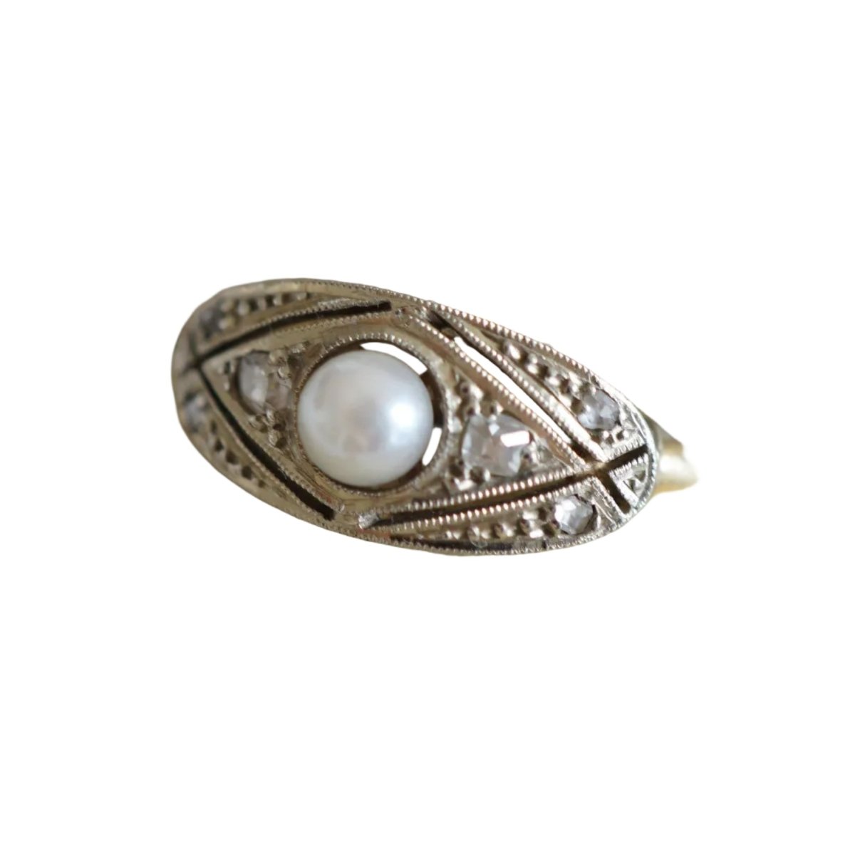 Bague Entourage en or jaune, or blanc, perle et diamants - Castafiore