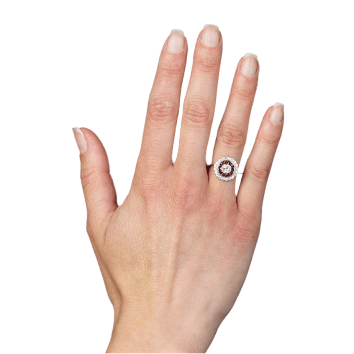 Bague Entourage en or jaune, or blanc, rubis et diamants - Castafiore