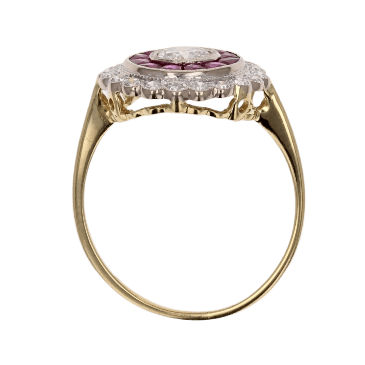 Bague Entourage en or jaune, or blanc, rubis et diamants - Castafiore