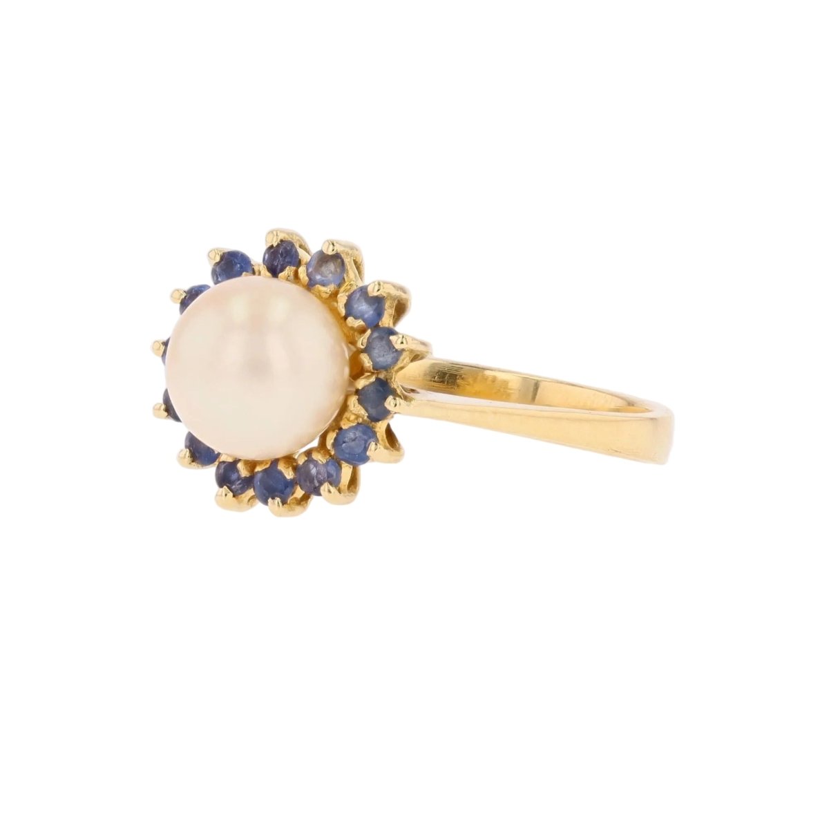 Bague Entourage en or jaune, perle et saphirs - Castafiore