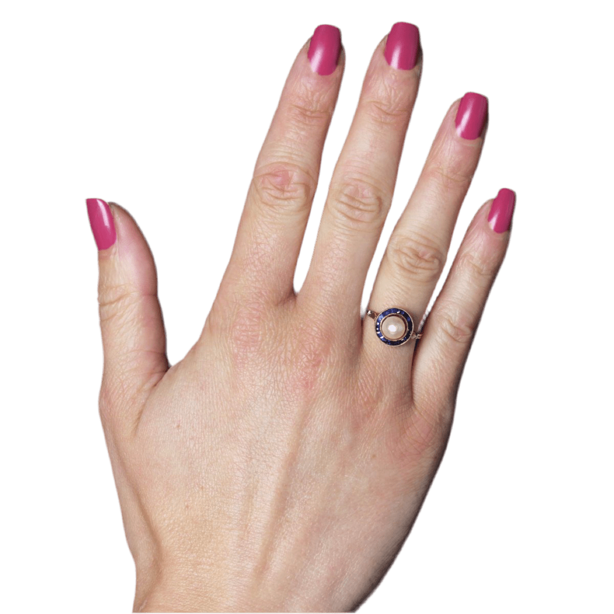 Bague Entourage en or jaune, perle et saphirs - Castafiore