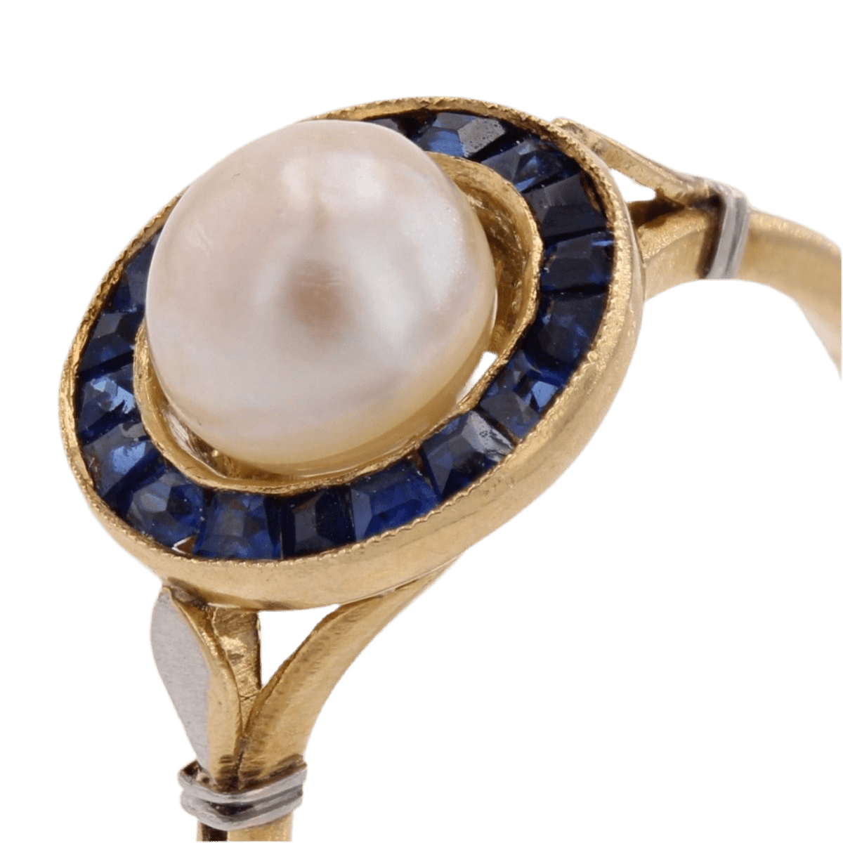 Bague Entourage en or jaune, perle et saphirs - Castafiore