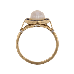 Bague Entourage en or jaune, perle et saphirs - Castafiore