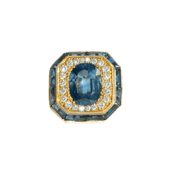 Bague Entourage en or jaune, pierre bleue et diamants - Castafiore