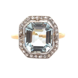 Ring art deco aquamarine and diamonds