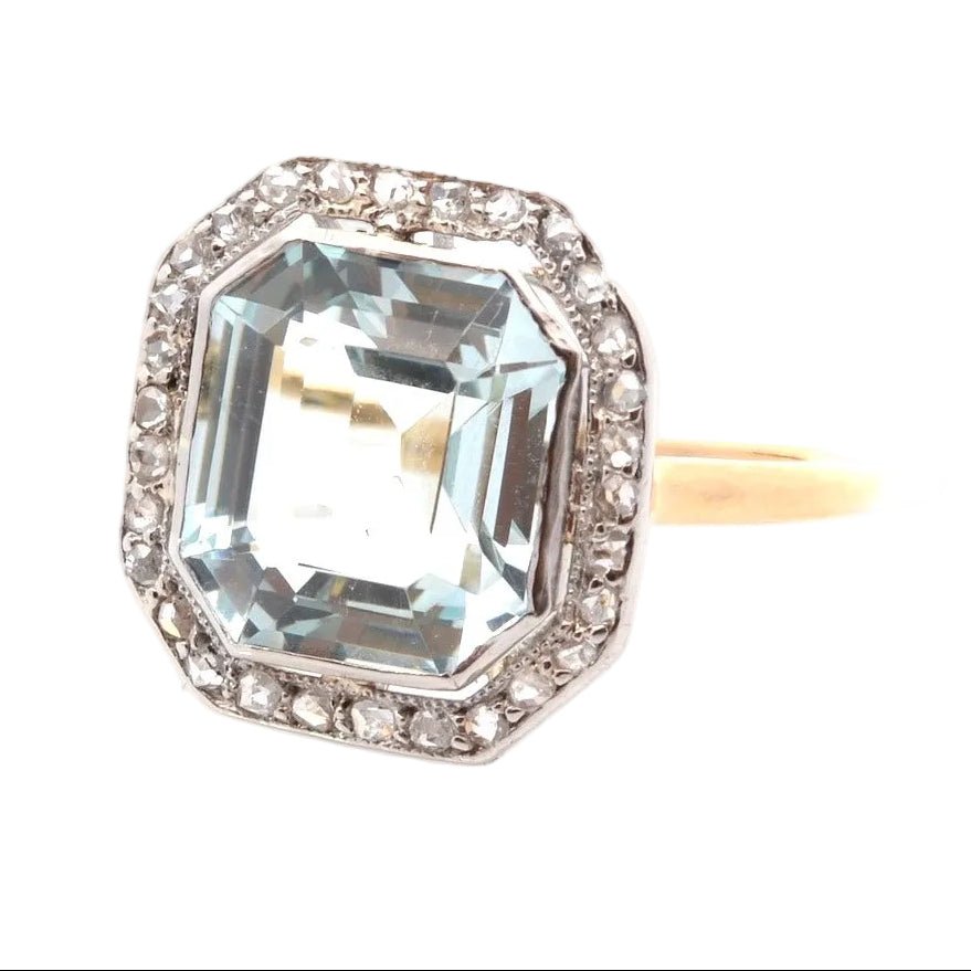 Ring art deco aquamarine and diamonds