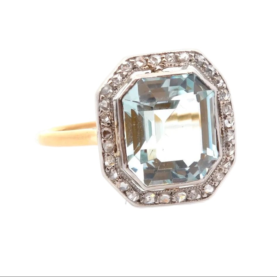 Ring art deco aquamarine and diamonds