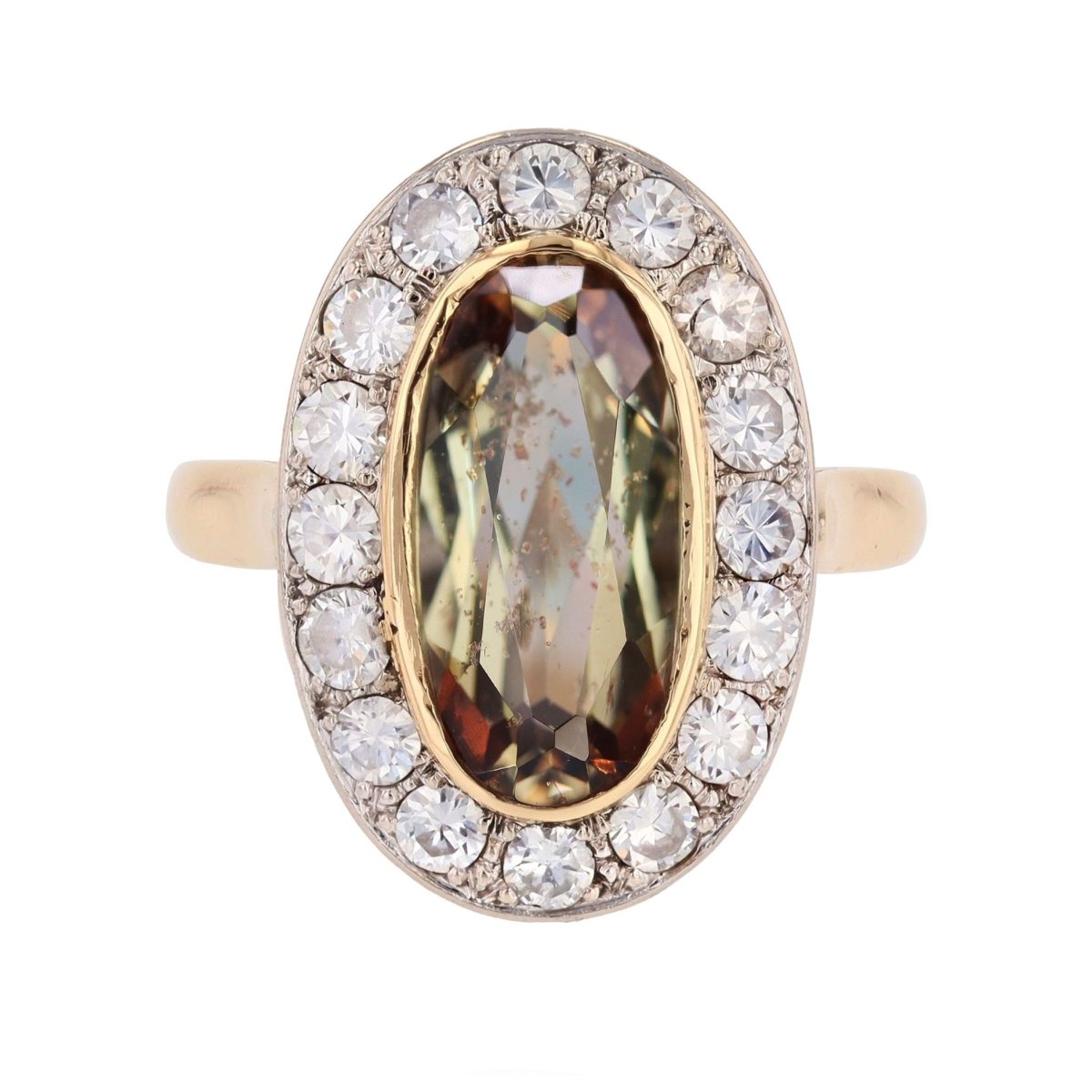 Bague Entourage en or jaune, platine, andalousite et diamants - Castafiore