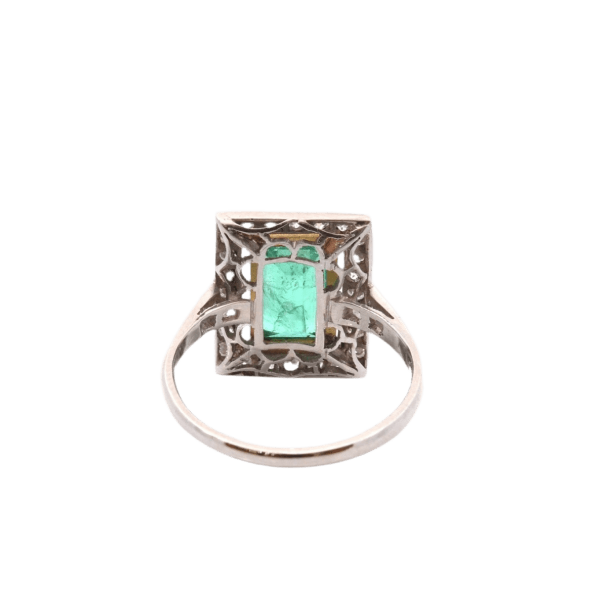 Bague Entourage en or jaune, platine, émeraude et diamants - Castafiore