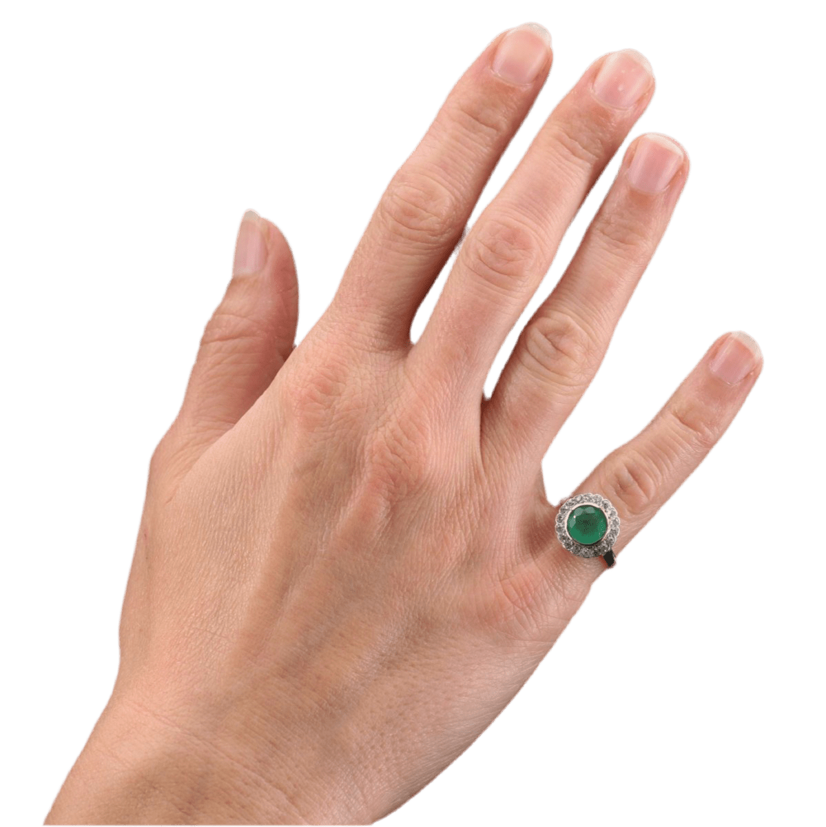 Bague Entourage en or jaune, platine, émeraude et diamants - Castafiore