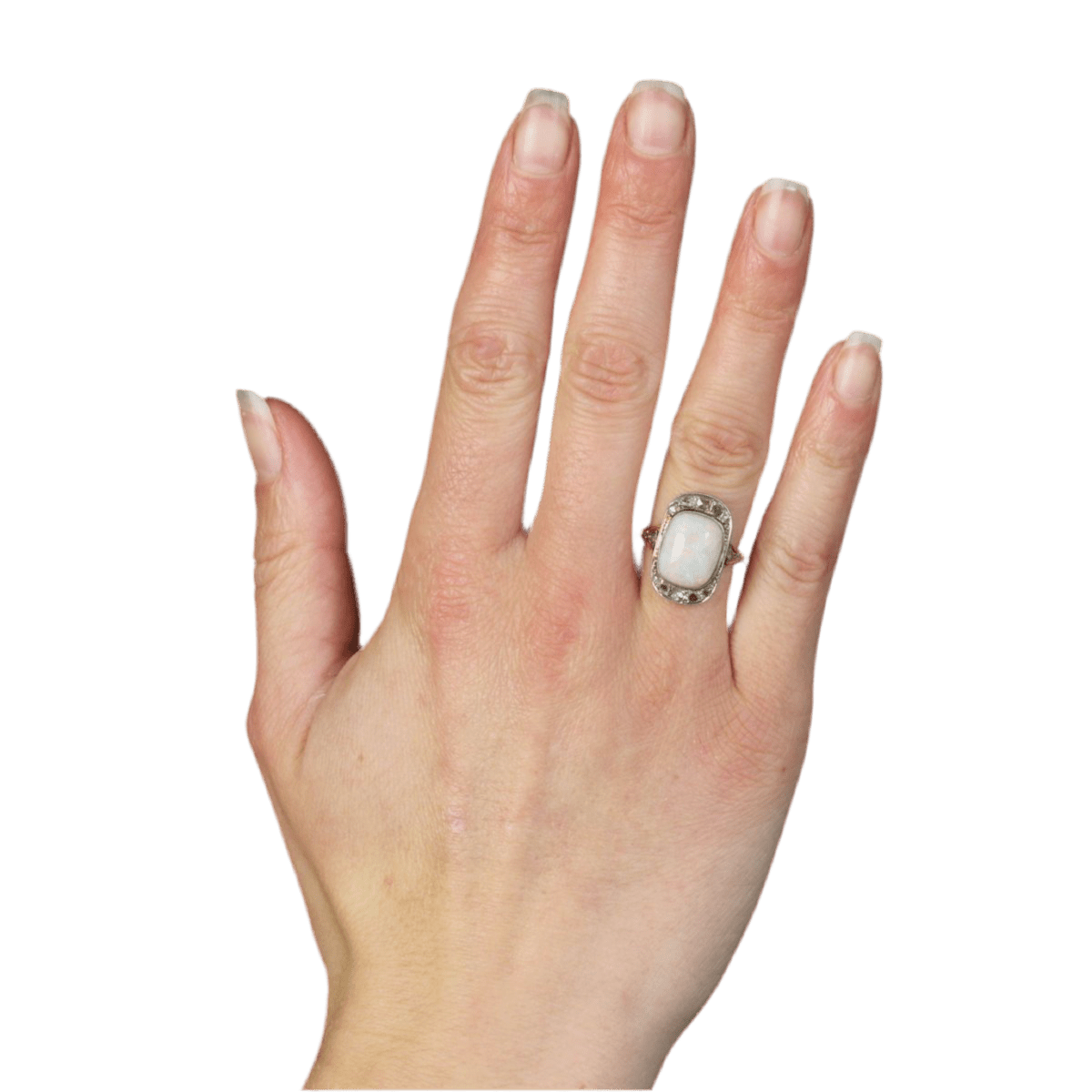 Bague Entourage en or jaune, platine, opale et diamants - Castafiore