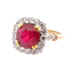 Bague Entourage en or jaune, platine, rubis et diamants - Castafiore
