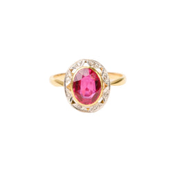 Bague Entourage en or jaune, platine, rubis, et diamants - Castafiore