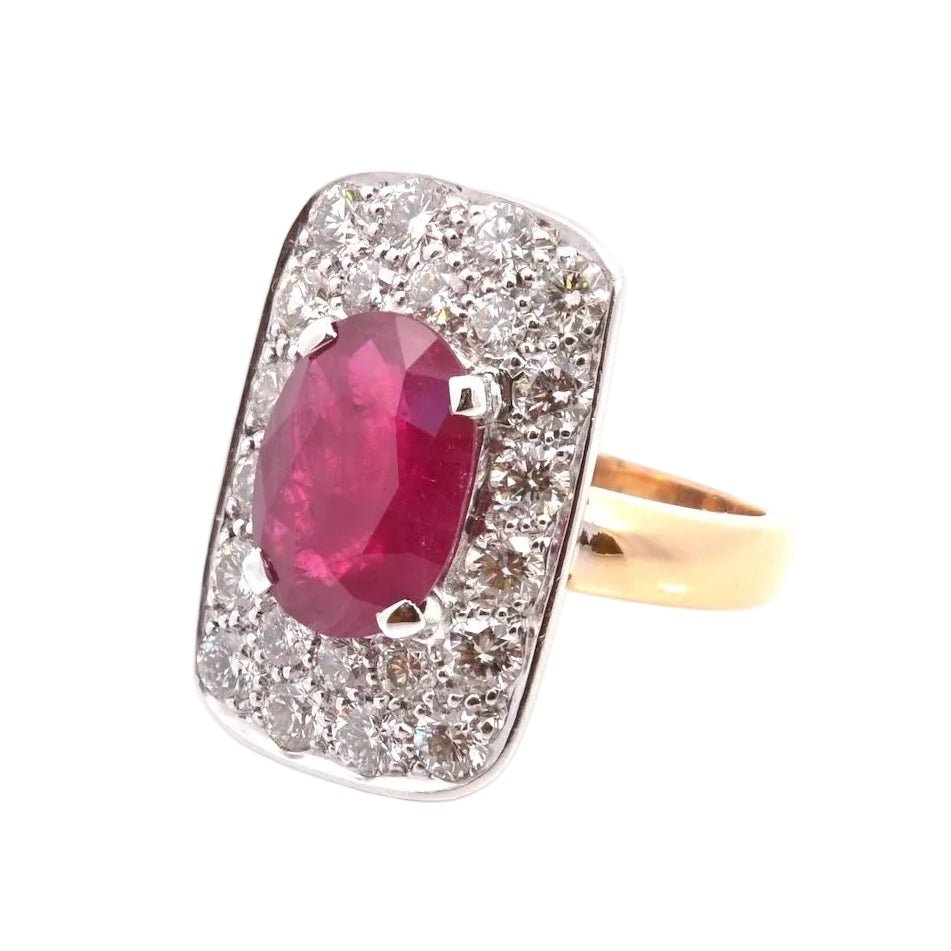 Bague Entourage en or jaune, platine, rubis et diamants - Castafiore