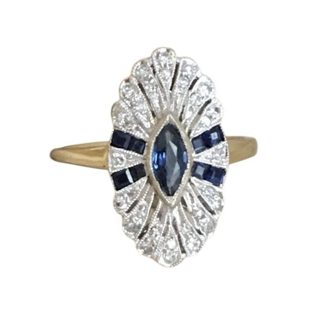 Bague Entourage en or jaune, platine, saphir et diamants - Castafiore