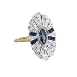 Bague Entourage en or jaune, platine, saphir et diamants - Castafiore