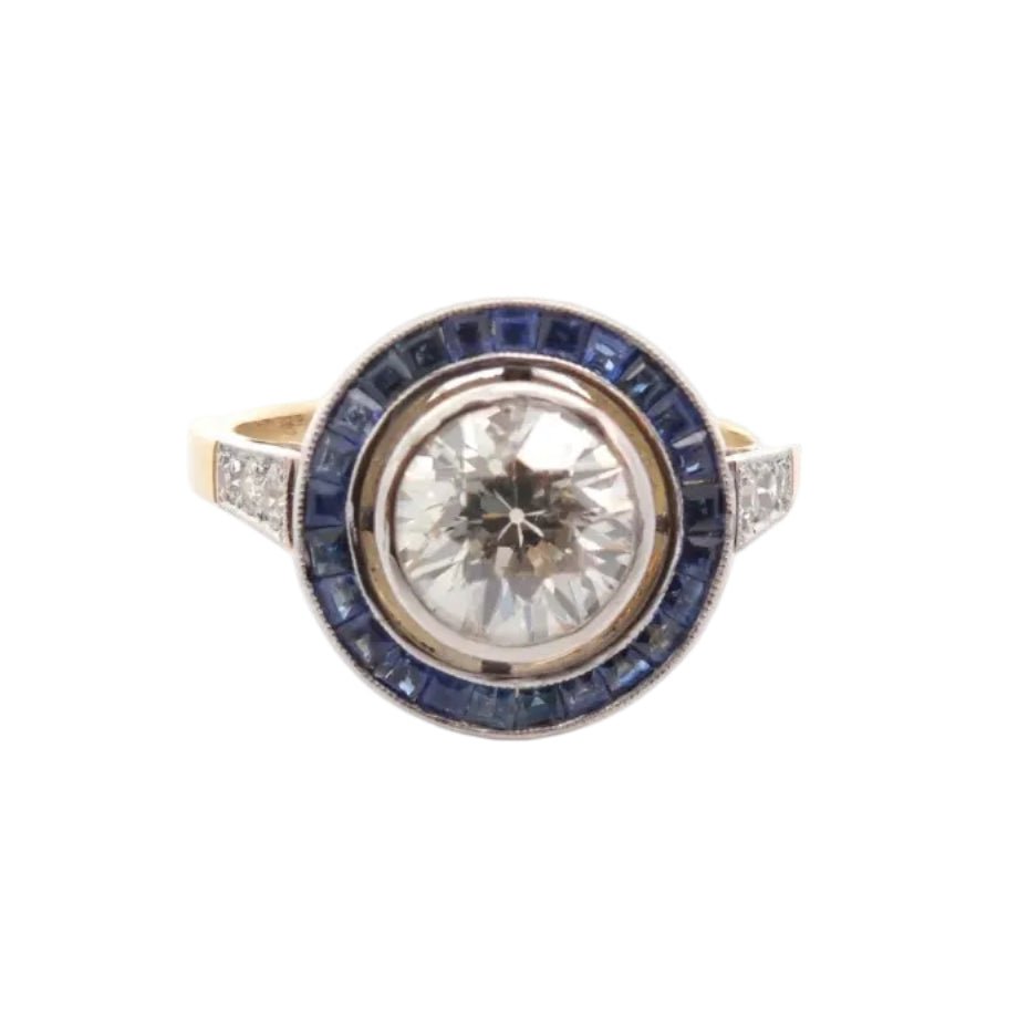Bague Entourage en or jaune, platine, saphirs et diamants - Castafiore