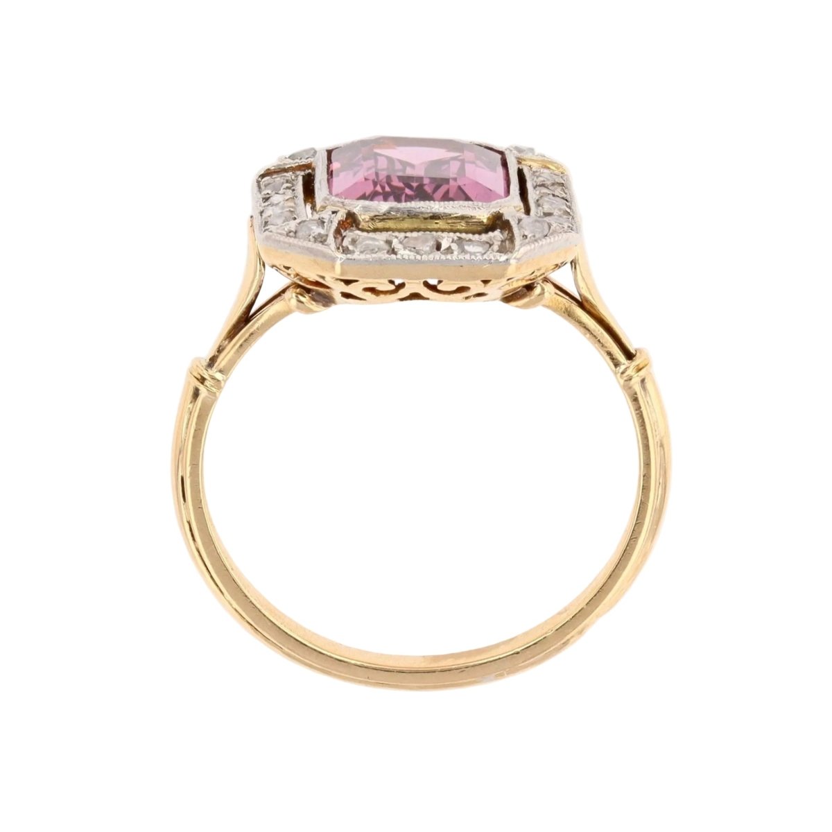 Ring pink spinel diamonds art deco
