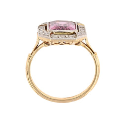 Ring pink spinel diamonds art deco