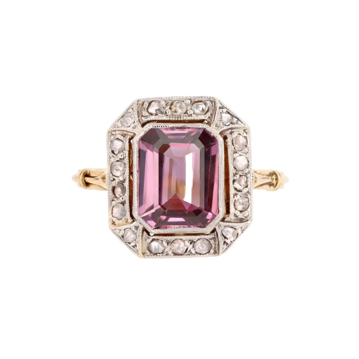 Bague Entourage en or jaune, platine, spinelle et diamants - Castafiore