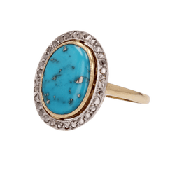 Bague Entourage en or jaune, platine, turquoise et diamants - Castafiore