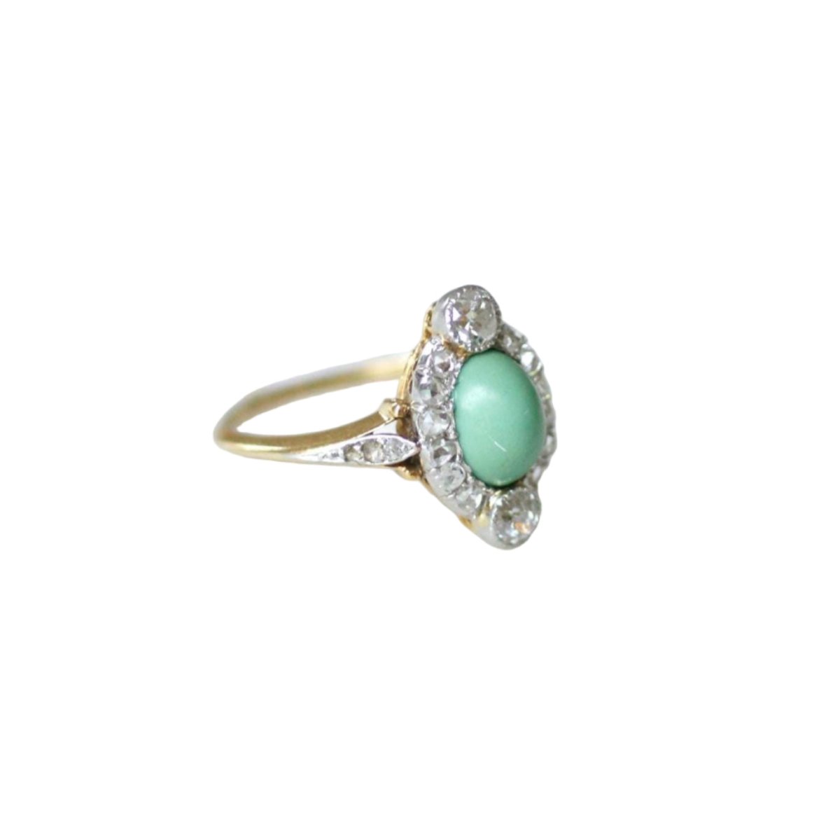 Bague Entourage en or jaune, platine, turquoise et diamants - Castafiore