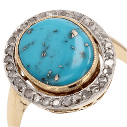 Bague Entourage en or jaune, platine, turquoise et diamants - Castafiore